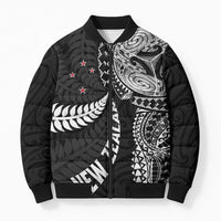 Aotearoa Volleyball Custom Bomber Puffer Jacket Silver Ferns and Maori Tribal Black LT03 Unisex Black - Polynesian Pride