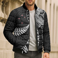 Aotearoa Volleyball Custom Bomber Puffer Jacket Silver Ferns and Maori Tribal Black LT03 - Polynesian Pride