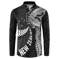 Aotearoa Volleyball Custom Button Sweatshirt Silver Ferns and Maori Tribal Black LT03 Black - Polynesian Pride