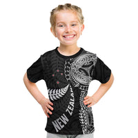Aotearoa Volleyball Custom Kid T Shirt Silver Ferns and Maori Tribal Black LT03 Black - Polynesian Pride