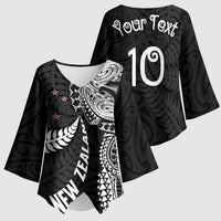 Aotearoa Volleyball Custom Kimono Sleeve Blouse Silver Ferns and Maori Tribal Black LT03 - Polynesian Pride