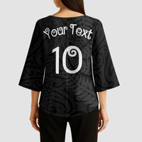 Aotearoa Volleyball Custom Kimono Sleeve Blouse Silver Ferns and Maori Tribal Black LT03 - Polynesian Pride