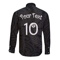 Aotearoa Volleyball Custom Long Sleeve Button Shirt Silver Ferns and Maori Tribal Black LT03 - Polynesian Pride
