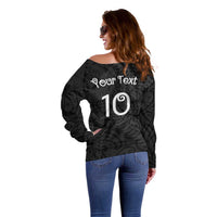 Aotearoa Volleyball Custom Off Shoulder Sweater Silver Ferns and Maori Tribal Black LT03 - Polynesian Pride