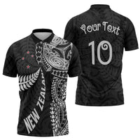 Aotearoa Volleyball Custom Zipper Polo Shirt Silver Ferns and Maori Tribal Black