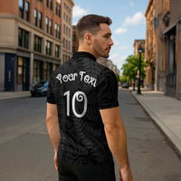 Aotearoa Volleyball Custom Zipper Polo Shirt Silver Ferns and Maori Tribal Black