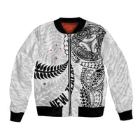Aotearoa Volleyball Custom Bomber Jacket Silver Ferns and Maori Tribal White LT03 Unisex White - Polynesian Pride