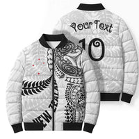 Aotearoa Volleyball Custom Bomber Puffer Jacket Silver Ferns and Maori Tribal White LT03 - Polynesian Pride