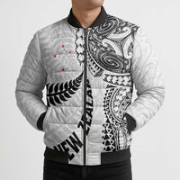 Aotearoa Volleyball Custom Bomber Puffer Jacket Silver Ferns and Maori Tribal White LT03 - Polynesian Pride