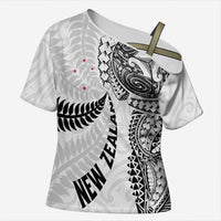Aotearoa Volleyball Custom Cross Shoulder Shirt Silver Ferns and Maori Tribal White LT03 Female White - Polynesian Pride