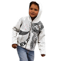 Aotearoa Volleyball Custom Kid Hoodie Silver Ferns and Maori Tribal White LT03 - Polynesian Pride