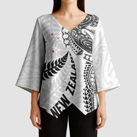 Aotearoa Volleyball Custom Kimono Sleeve Blouse Silver Ferns and Maori Tribal White LT03 - Polynesian Pride