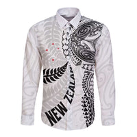 Aotearoa Volleyball Custom Long Sleeve Button Shirt Silver Ferns and Maori Tribal White LT03 Unisex White - Polynesian Pride