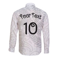 Aotearoa Volleyball Custom Long Sleeve Button Shirt Silver Ferns and Maori Tribal White LT03 - Polynesian Pride