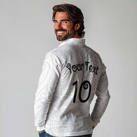 Aotearoa Volleyball Custom Long Sleeve Polo Shirt Silver Ferns and Maori Tribal White