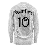 Aotearoa Volleyball Custom Long Sleeve Shirt Silver Ferns and Maori Tribal White LT03 - Polynesian Pride
