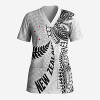 Aotearoa Volleyball Custom Scrub Top Silver Ferns and Maori Tribal White LT03 Adult White - Polynesian Pride