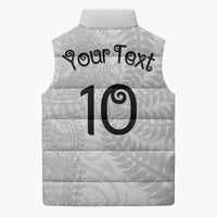 Aotearoa Volleyball Custom Sleeveless Puffer Jacket Silver Ferns and Maori Tribal White LT03 - Polynesian Pride