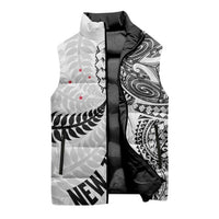 Aotearoa Volleyball Custom Sleeveless Puffer Jacket Silver Ferns and Maori Tribal White LT03 - Polynesian Pride