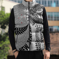 Aotearoa Volleyball Custom Sleeveless Puffer Jacket Silver Ferns and Maori Tribal White LT03 - Polynesian Pride