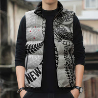 Aotearoa Volleyball Custom Sleeveless Puffer Jacket Silver Ferns and Maori Tribal White LT03 - Polynesian Pride
