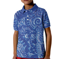 New Zealand Sea Animals Kid Polo Shirt with Maori Koru Tribal Tattoo and Silver Ferns Aquatic Style