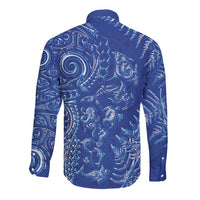 New Zealand Sea Animals Long Sleeve Button Shirt with Maori Koru Tribal Tattoo and Silver Ferns Aquatic Style