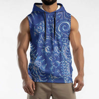 New Zealand Sea Animals Sleeveless Hoodie with Maori Koru Tribal Tattoo and Silver Ferns Aquatic Style