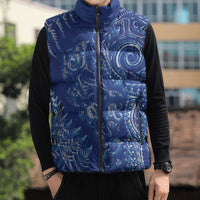 New Zealand Sea Animals Sleeveless Puffer Jacket with Maori Koru Tribal Tattoo and Silver Ferns Aquatic Style