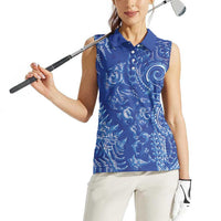 New Zealand Sea Animals Women Sleeveless Polo Shirt with Maori Koru Tribal Tattoo and Silver Ferns Aquatic Style