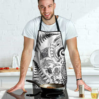 New Zealand Sea Animals Apron with Maori Koru Tribal Tattoo and Silver Ferns White Color