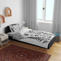 New Zealand Sea Animals Bedding Set with Maori Koru Tribal Tattoo and Silver Ferns White Color
