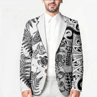 New Zealand Sea Animals Blazer with Maori Koru Tribal Tattoo and Silver Ferns White Color