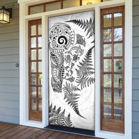 New Zealand Sea Animals Door Cover with Maori Koru Tribal Tattoo and Silver Ferns White Color