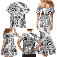 New Zealand Sea Animals Family Matching Mermaid Dress and Hawaiian Shirt with Maori Koru Tribal Tattoo and Silver Ferns White Color