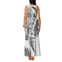 New Zealand Sea Animals Family Matching Tank Maxi Dress and Hawaiian Shirt with Maori Koru Tribal Tattoo and Silver Ferns White Color