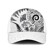 New Zealand Sea Animals Mesh Trucker Cap with Maori Koru Tribal Tattoo and Silver Ferns White Color