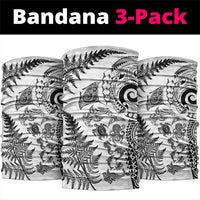 New Zealand Sea Animals Neck Gaiter with Maori Koru Tribal Tattoo and Silver Ferns White Color
