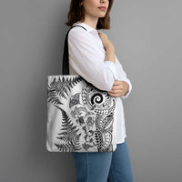 New Zealand Sea Animals Tote Bag with Maori Koru Tribal Tattoo and Silver Ferns White Color