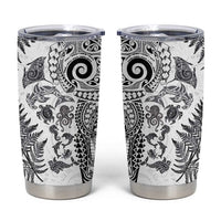 New Zealand Sea Animals Tumbler Cup with Maori Koru Tribal Tattoo and Silver Ferns White Color