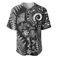 New Zealand Sea Animals Baseball Jersey with Maori Koru Tribal Tattoo and Silver Ferns Black Color