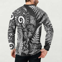 New Zealand Sea Animals Button Sweatshirt with Maori Koru Tribal Tattoo and Silver Ferns Black Color