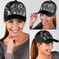 New Zealand Sea Animals Classic Cap with Maori Koru Tribal Tattoo and Silver Ferns Black Color