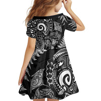 New Zealand Sea Animals Family Matching Off Shoulder Short Dress and Hawaiian Shirt with Maori Koru Tribal Tattoo and Silver Ferns Black Color