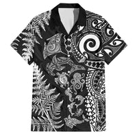 New Zealand Sea Animals Family Matching Summer Maxi Dress and Hawaiian Shirt with Maori Koru Tribal Tattoo and Silver Ferns Black Color
