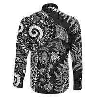 New Zealand Sea Animals Family Matching Summer Maxi Dress and Hawaiian Shirt with Maori Koru Tribal Tattoo and Silver Ferns Black Color