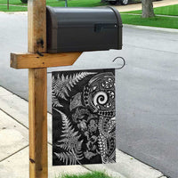 New Zealand Sea Animals Garden Flag with Maori Koru Tribal Tattoo and Silver Ferns Black Color