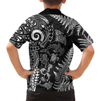 New Zealand Sea Animals Hawaiian Shirt with Maori Koru Tribal Tattoo and Silver Ferns Black Color