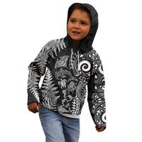 New Zealand Sea Animals Kid Hoodie with Maori Koru Tribal Tattoo and Silver Ferns Black Color