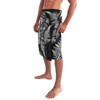 New Zealand Sea Animals Lavalava with Maori Koru Tribal Tattoo and Silver Ferns Black Color